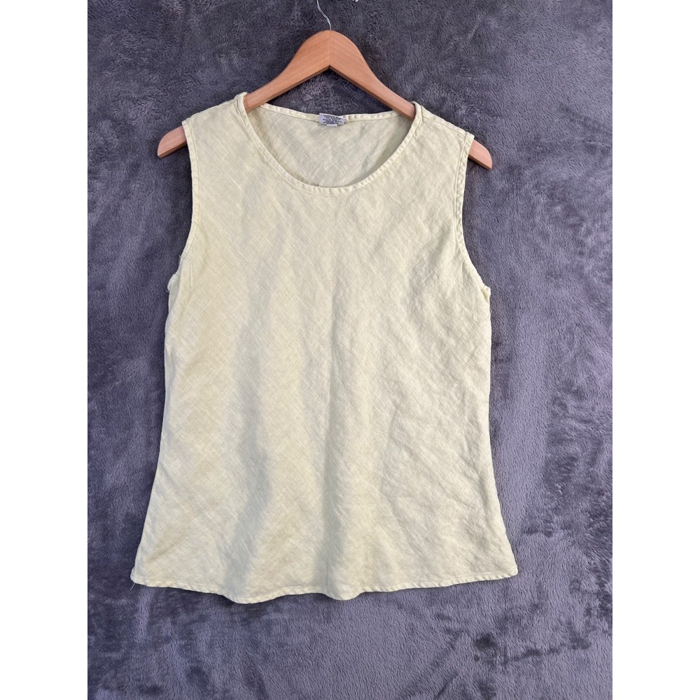 CP SHADES Top Womens Medium Lime Green 100% Linen Sleeveless V-Neck Minimalist